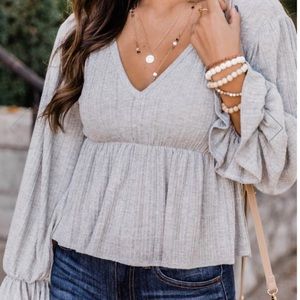 Pink Lily “IT'S ALL BECAUSE OF YOU GREY BLOUSE”